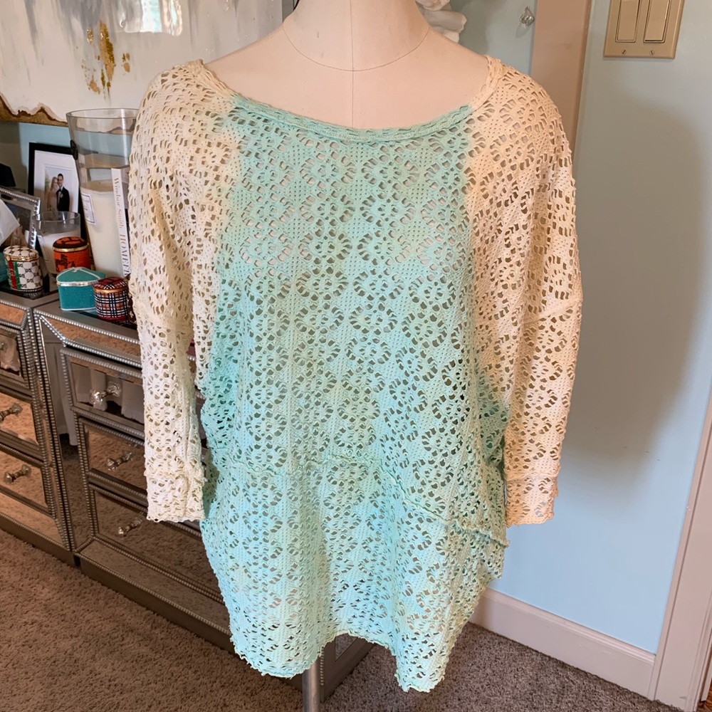 Free People Teal Ombré Tie Dye Lace Top Sz. S